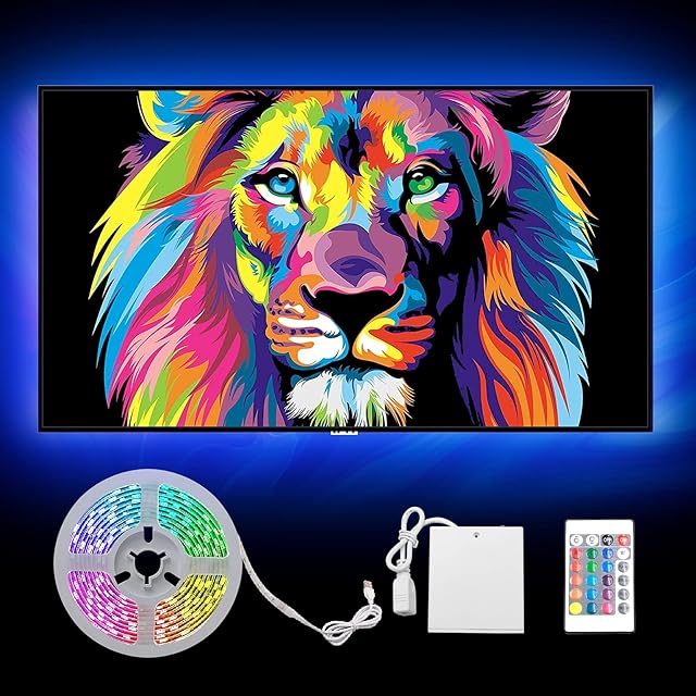RGB 2m 60 LED Strip Lights - USB Remote with Extra 4*AA Battery, Waterproof SMD5050 Longtime TV Backlight, 24 Keys 16 Colour Changing Light Strip for Party Bedroom Living Room Kitchen Decoration