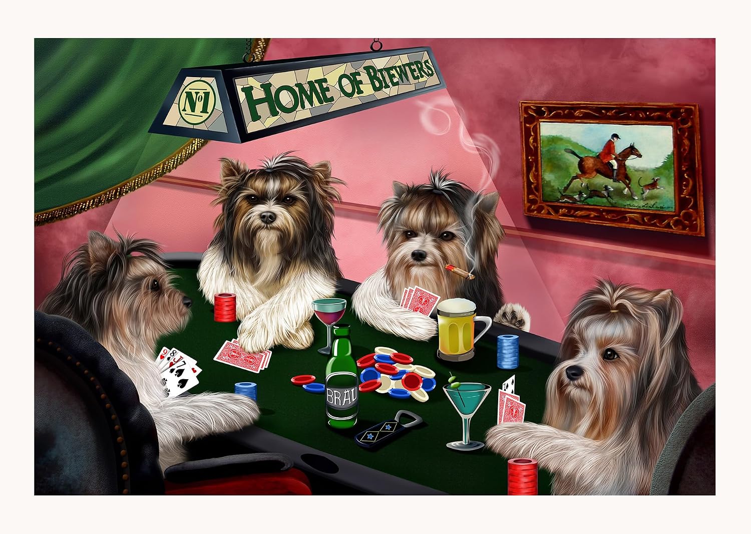 Doggie of the Day Biewer Terrier Dogs Casino Game Wall Art, Flat Rolled Canvas Print Gift for Dad, Funny Pet Lover Poker Room Decor for Man Cave - Flat Rolled Canvas, 16" x 20"