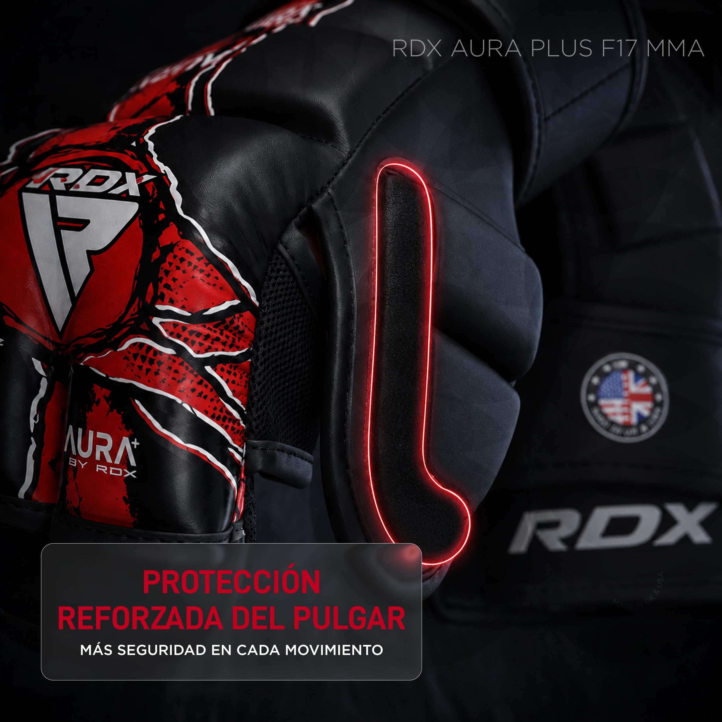 RDX Aura Plus F-17 Guantes de MMA de Cuero con Protección Reforzada para el Pulgar