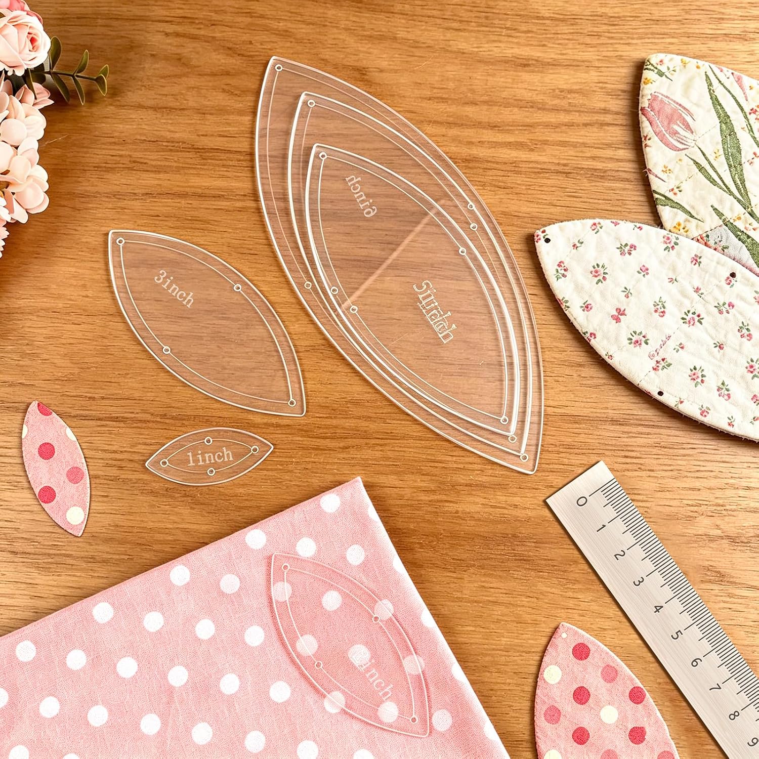 EEEKit Acrylic Leaf Quilting Template: 6 Sizes 1"–6"-6PCS 2mm Clear Sewing Stencils for Patchwork Free Motion Quilting Needlework & DIY Craft Projects