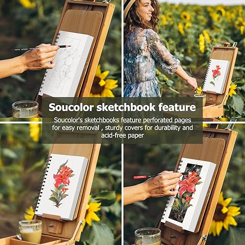 Miniatura 5 de Soucolor Cuaderno de bocetos de 5.5 x 8.5 pulgadas, paquete de 2 100 hojas, cuaderno de bocetos de arte encuadernado en espiral, libre de ácido (68