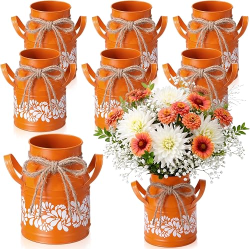 Brown 8 Pcs 6 Inch Vintage Metal Galvanized Vases Talavera Milk Jug Terracotta Farmhouse Vase Cantaritos De Barro Cielito Lindo Decor Baby Shower Original Vase for Living Room Kitchen