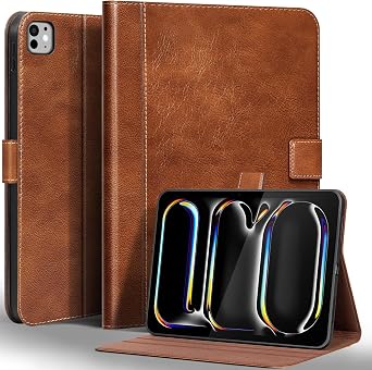 Gexmil Leather Case for iPad Pro 13 Inch M5/M4 2025/2024,Tanned Brown | Genuine Leather Cover with Magnetic Closure,Smart Folio Auto Sleep/Wake,Protective Shockproof,Adjustable Stand