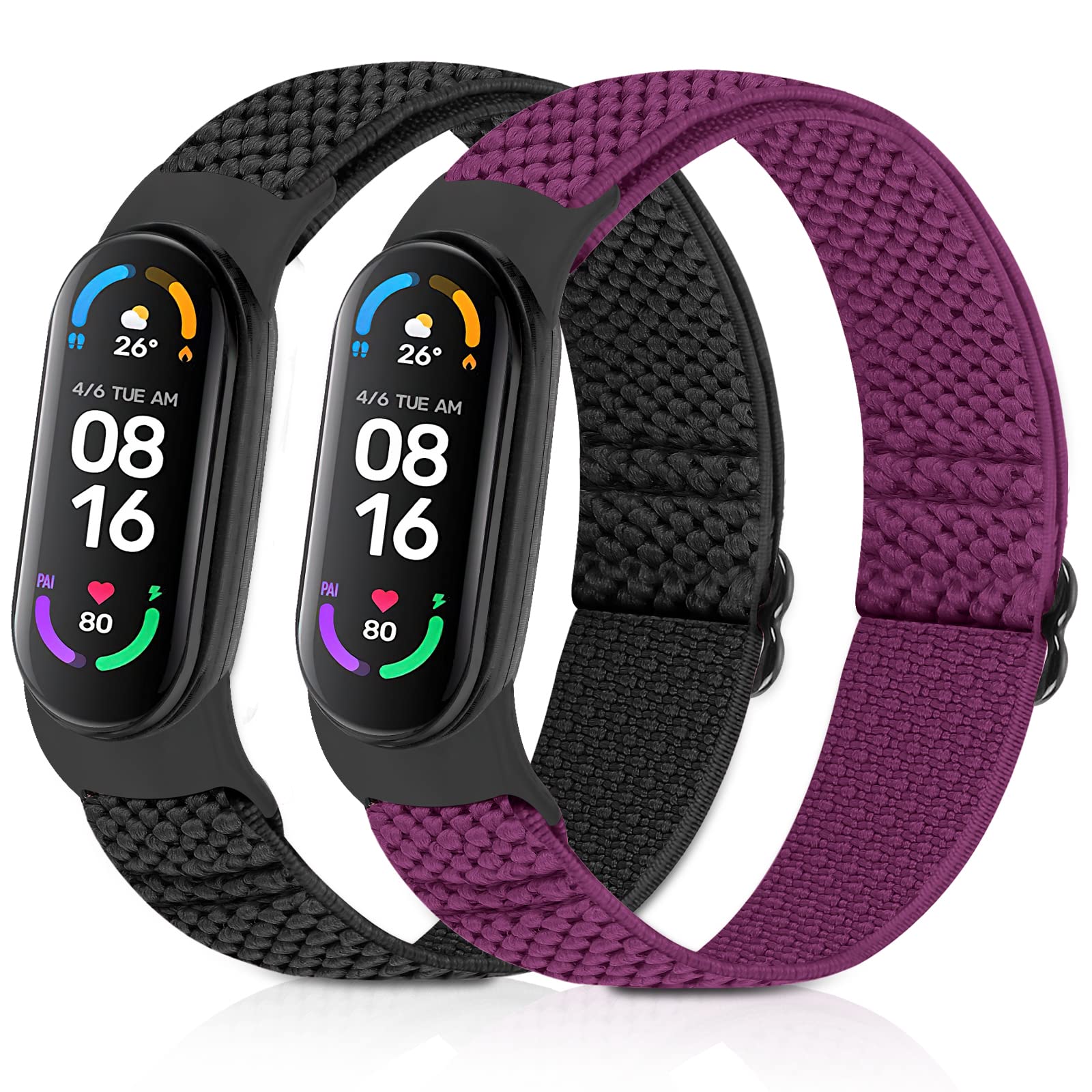 enkic Elastisch Armband Kompatibel mit Xiaomi Mi Band 7/Mi Band 6/Mi Band 5/Mi Band 4/Mi Band 3/Amazfit Band 5 Armband, Verstellbares Ersatzarmbänder Nylon Loop Sport Uhrenarmband für Damen Herren
