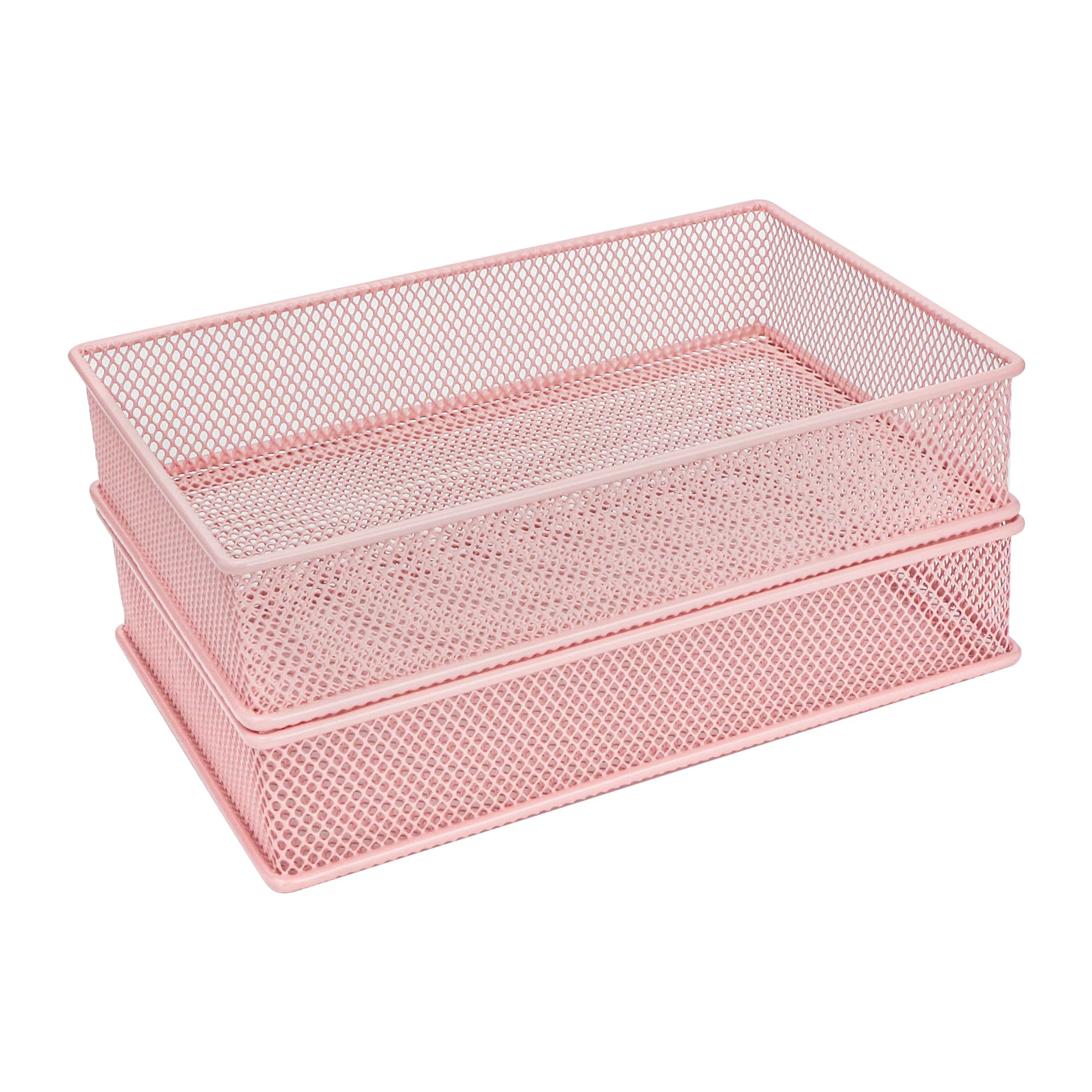 Annova Mesh Drawer Cabinet and Shelf Organizer Bins Storage Basket School Office Supply Holder Tray- Set of 2 (Light Pink, 23x15x5 cm) - Image 2