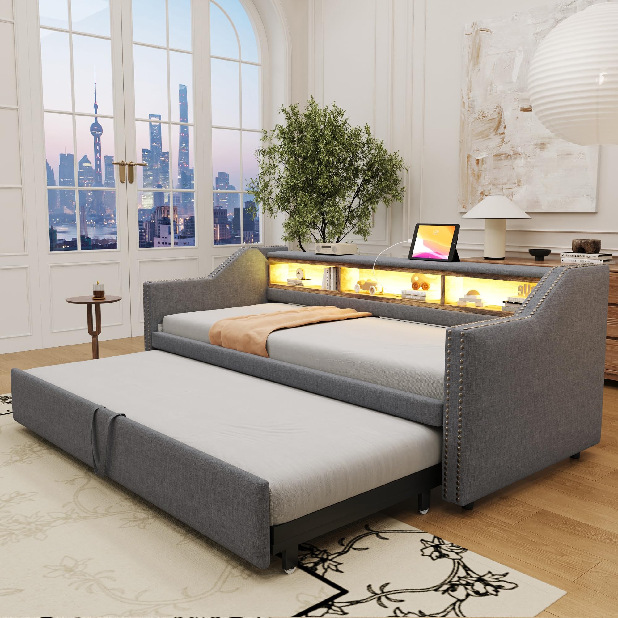 Kebnor Bedbank met opbergruimte, gestoffeerde bank met hydraulische opbergruimte, opbergdoos, geschikt voor slaapkamer, woonkamer en hal, beige corduroy-look (165 x 38 cm bedbank