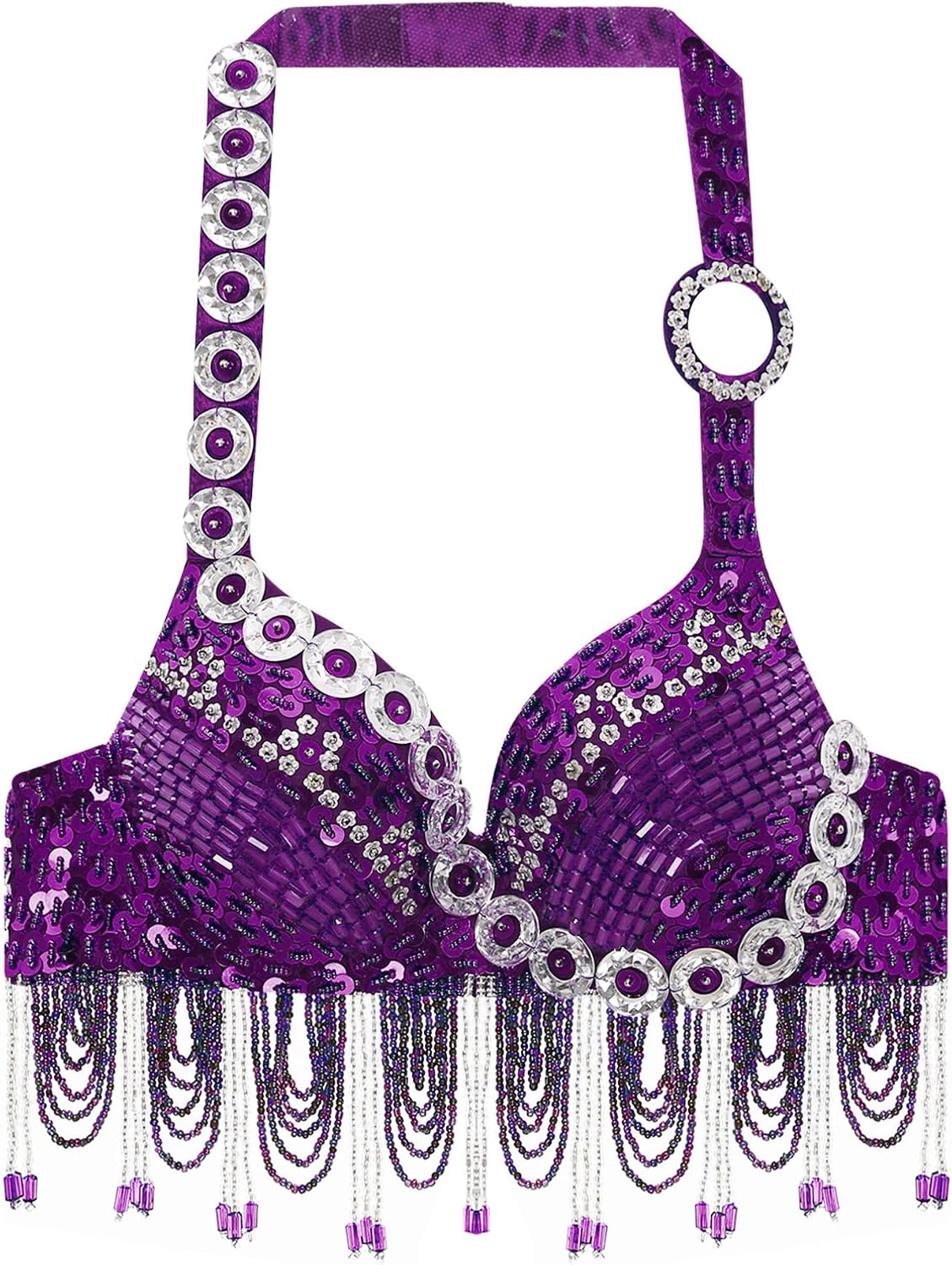 YiZYiF Women's Sparkle Glitter Tassels Bra Top Rave Dance Belly Dancing Crop Tops Costume Clubwear