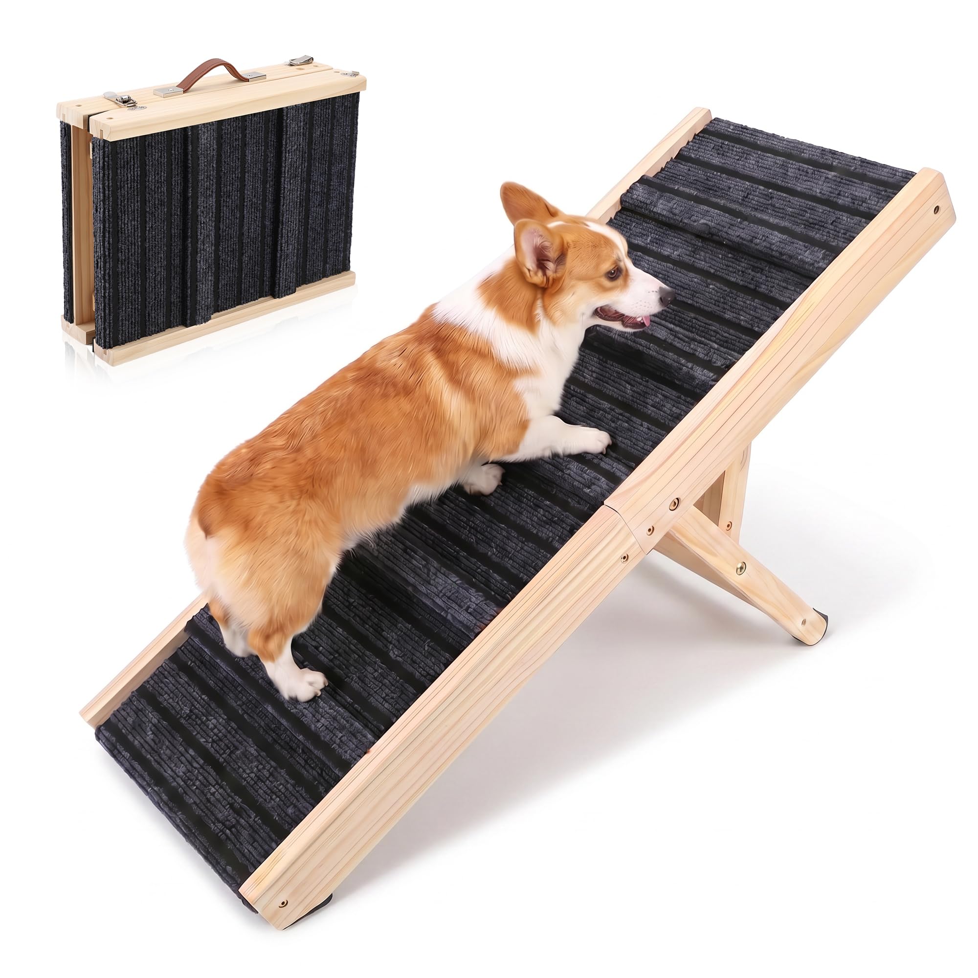 Rampa para Perros Plegable, 5 Alturas Ajustables, Madera Maciza