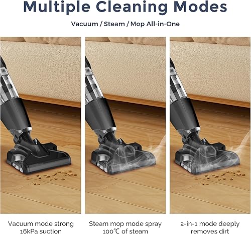 Miniatura 4 de Combo todo en uno de trapeador de vapor al vacío, limpiador de vapor de piso duro, húmedo y seco con cabezal rectangular de 360, 5 modos de