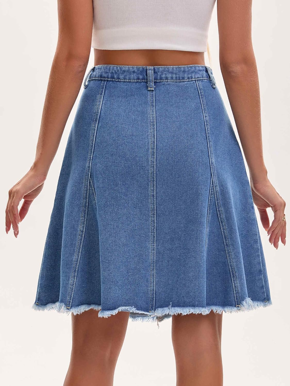 Women's Denim Skirt A Line High Waist Flared Raw Hem with Pockets Casual Jean Skirts - Image 4