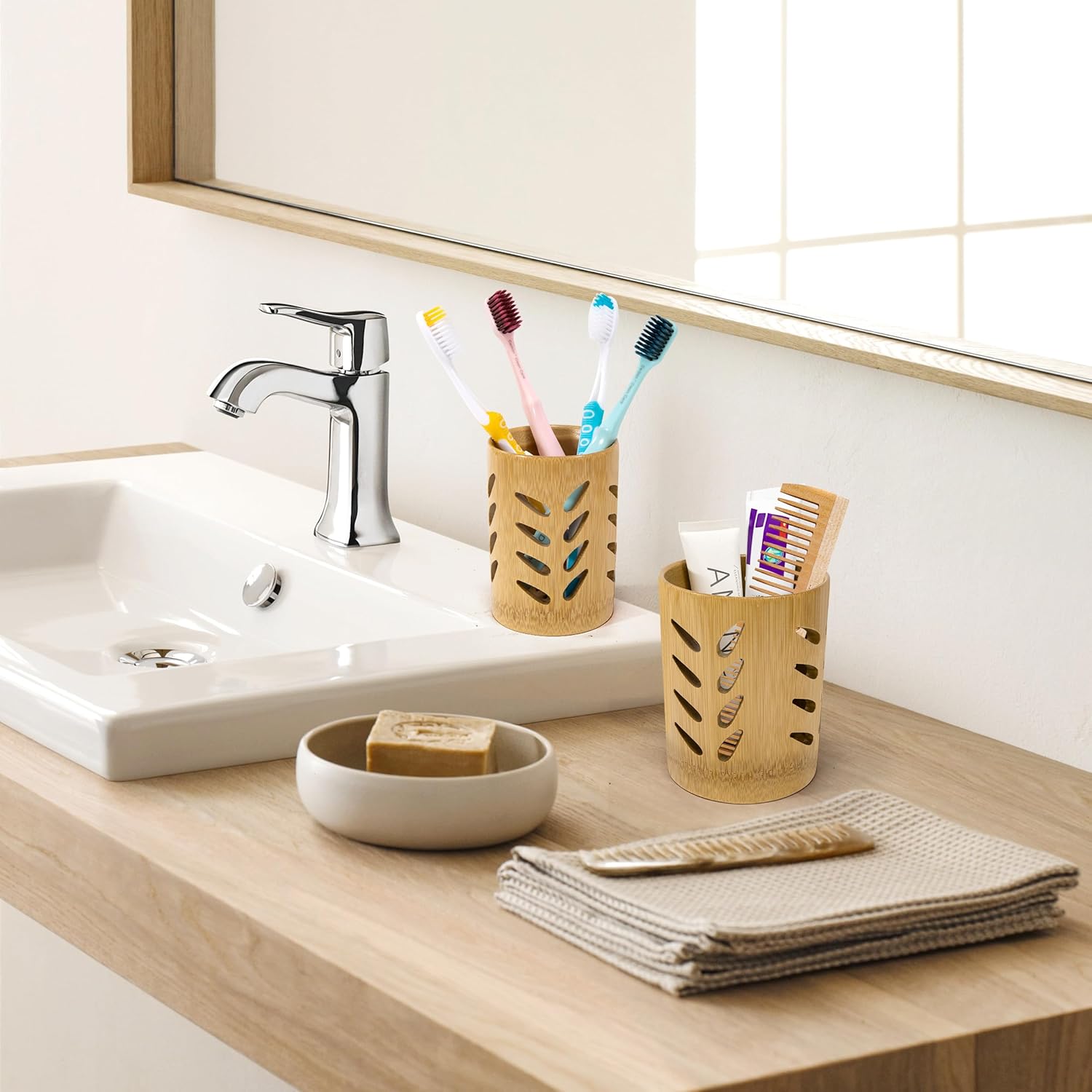 Toothbrush Holder with Drain, Bamboo Electric Toothbrush Holder, Bathroom Toothbrush Holder Organizer for Family Office, 2 Pieces