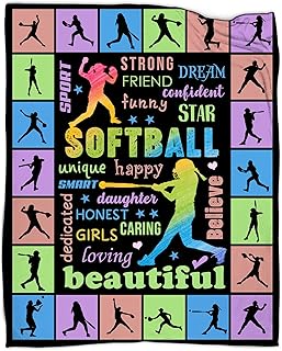 Softball Gifts for Girls, Softball Blanket 50'x60', Girls Softball Gifts, Birthday Softball Gifts for Teen Girls Blanket Soft Cozy Flannel Throw Blanket Gifts for Sport Lovers