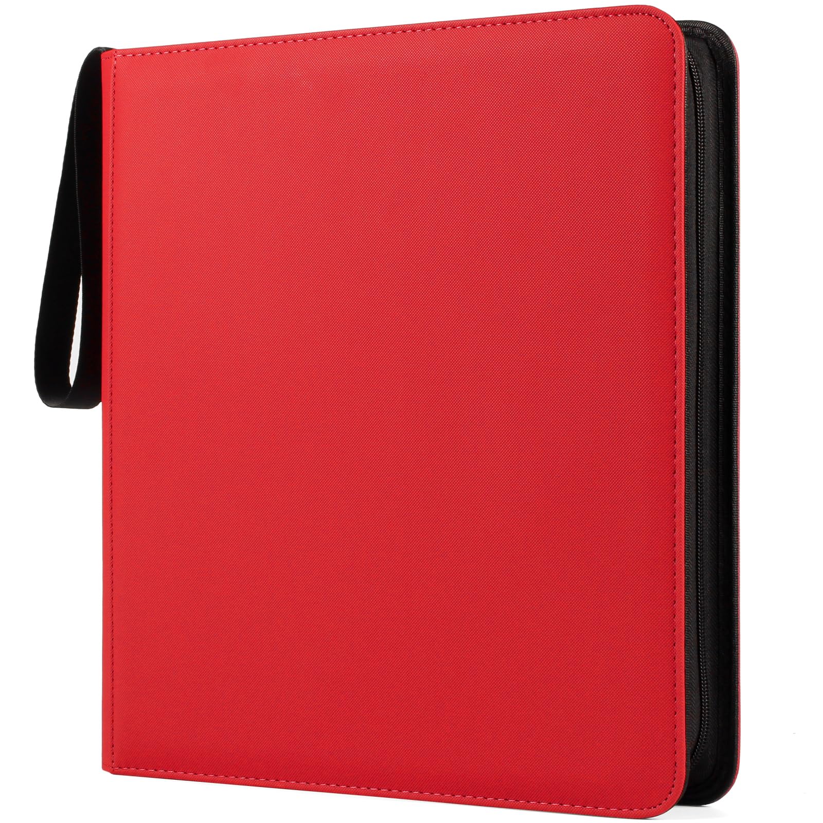 GEAoffice 12 Pocket Side-Loading Zip Card Binder for 720 Cards, Red