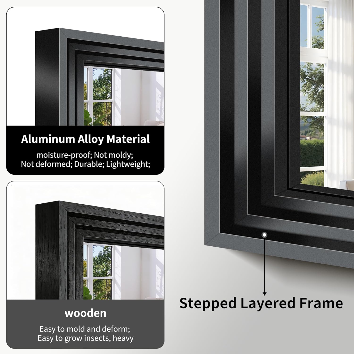 BONEWEI Black Bathroom Mirrors for Wall,20x24 inch Bathroom Mirror Over Sink,Rectangle Metal Framed Vanity Mirror Wall Mounted for Bedroom Living Room,Entryway Hangs Horizontal or Vertical Decor