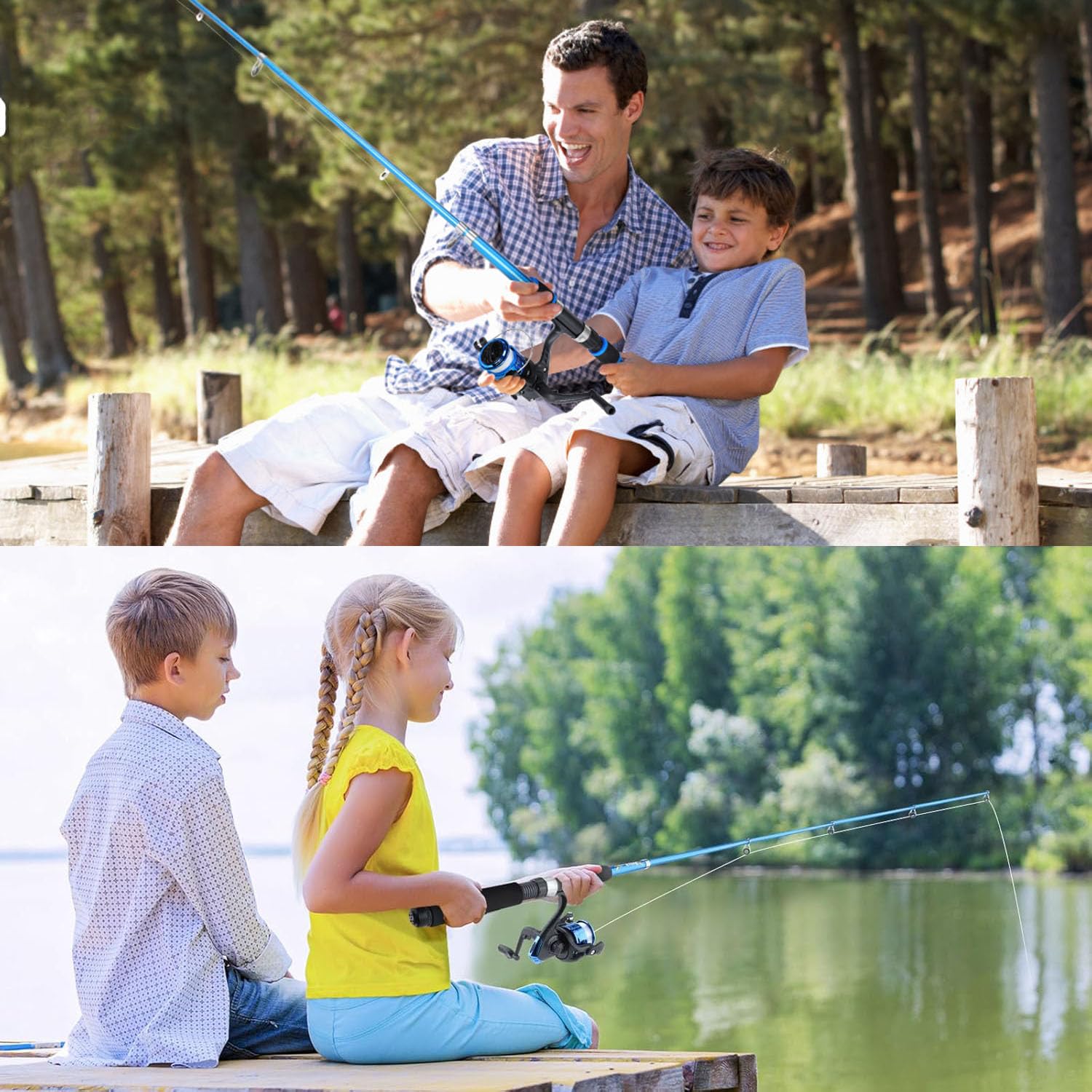 Set da pesca per bambini, asta telescopica e kit combinato a rulli, per ragazzi/ragazze, strumenti di pesca completi con rullo spincast, esche e attrezzi | regalo portatile per bambini per fascia di