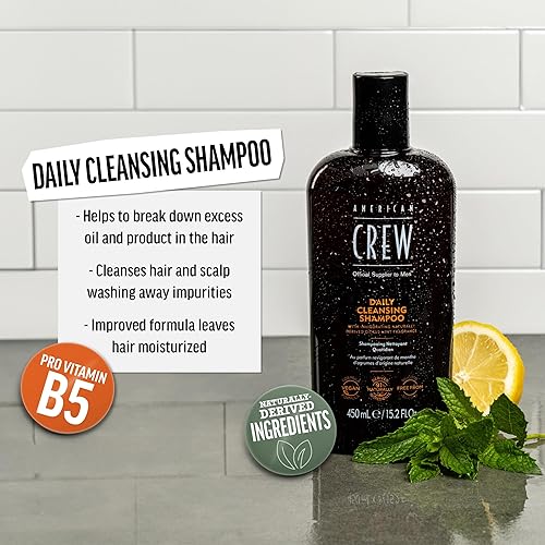 Miniatura 2 de American Crew - Champú para hombre, limpiador diario, derivado natural, fórmula vegana, fragancia de menta cítrica, 8.45 onzas líquidas