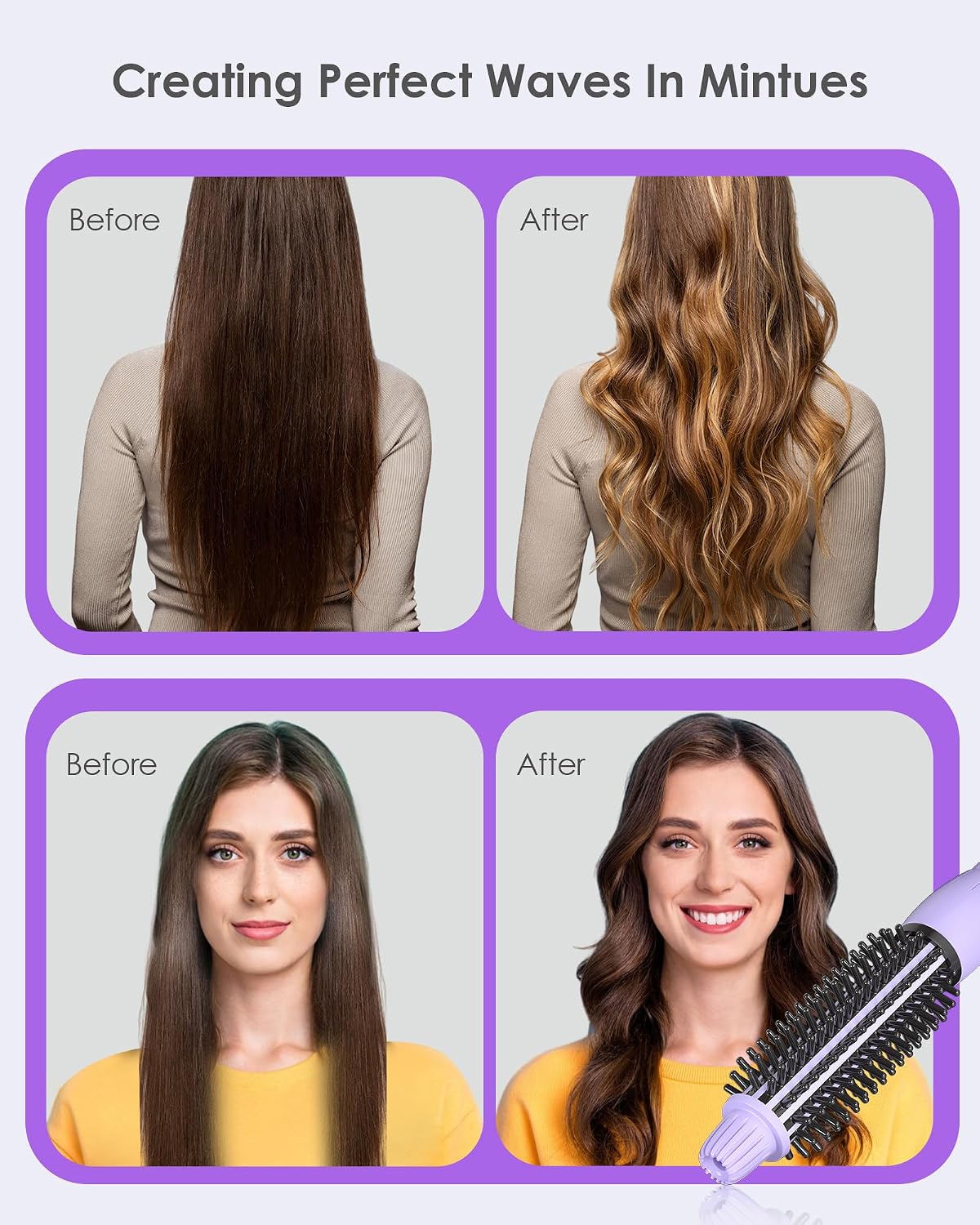 Novus Technology Curling Iron Brush,Thermal Brush,120 Voltage Travel Curling Brush, 60 min Shut Off Electric and 11 Temperature Adjustable Heated Curling Brush