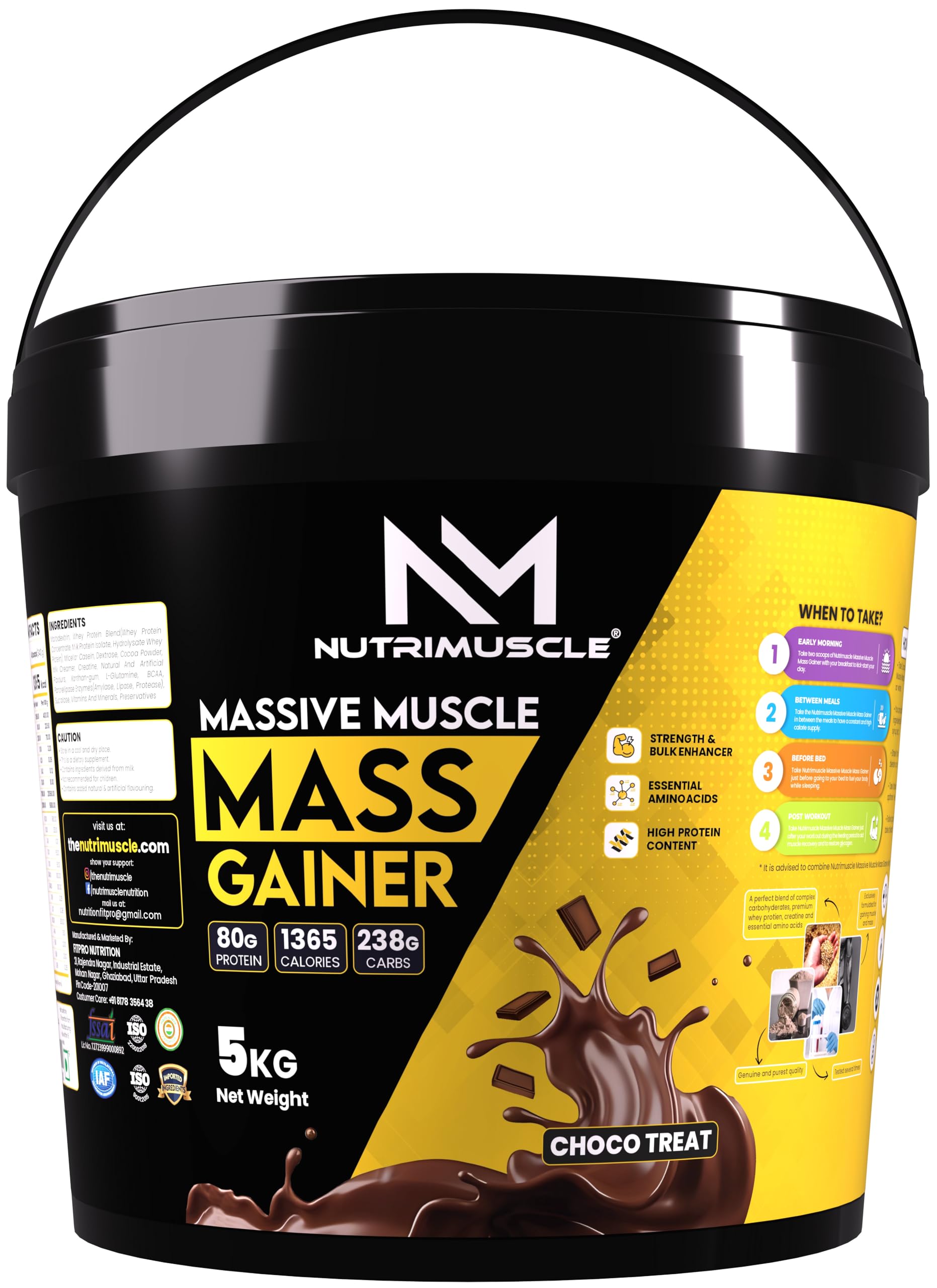 Nutrimuscle Massive Muscle Mass Gainer -5 Kgs - Choco Treat (Chocolate) Flavour - for Mass, Muscle, Power & Strength Gain -Contains CREATINE MONOHYDRATE - High protein Gainer