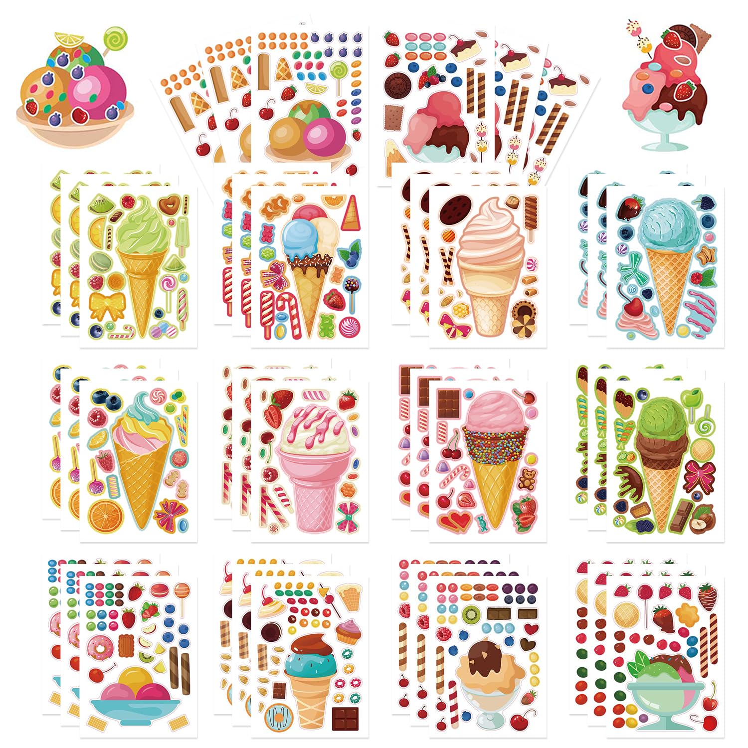 42 Sheets Make Your Own Ice Cream Stickers DIY Craft Ice Cream Stickers for Kids Toddlers Summer Birthday Party Favor Supplies Crafts