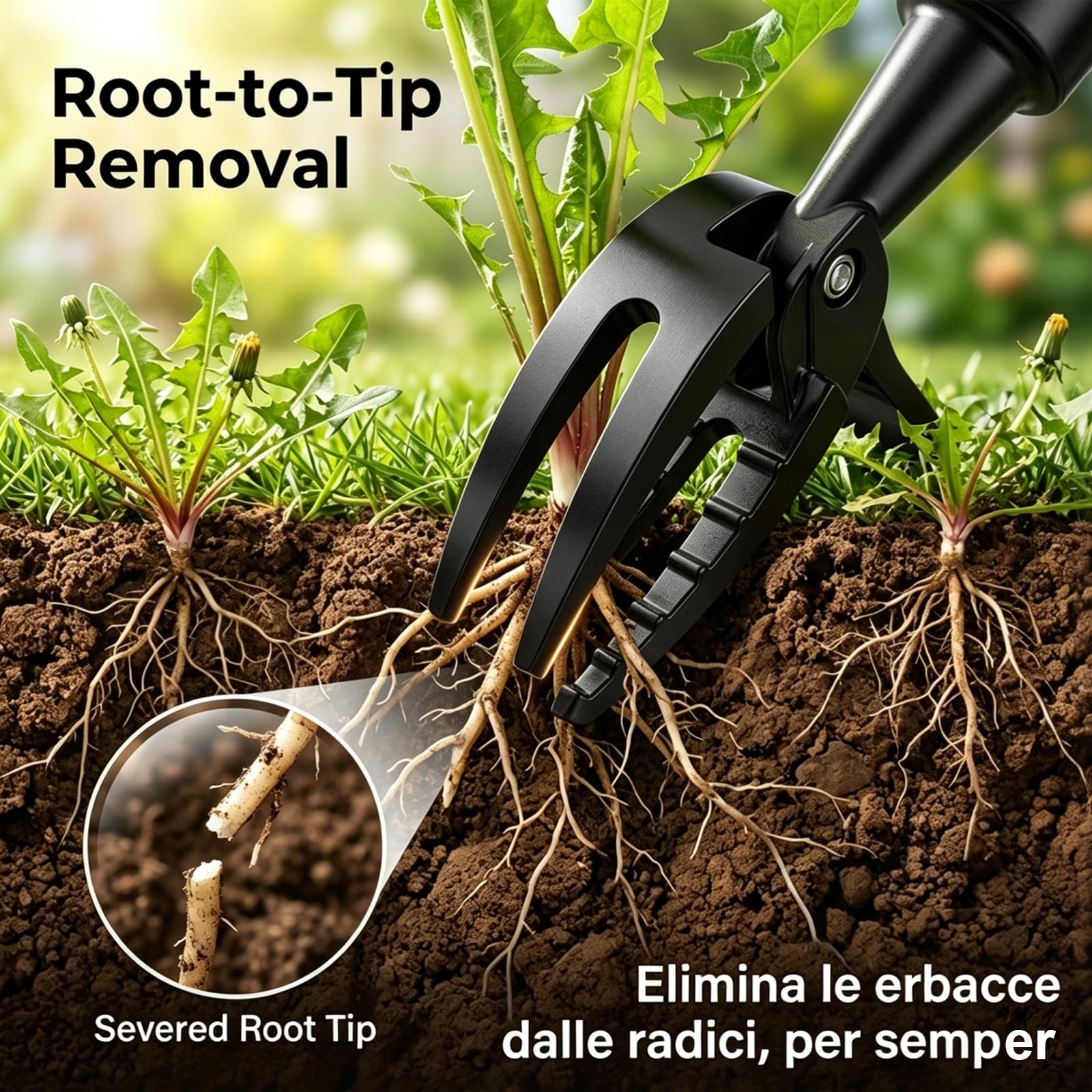 Manico Lungo Estirpatore Erbacce, Estirpatore Erbacce Manuale, Sarchiatore per Erbacce, Rastrello Giardino, Testa a 4 Artigli, Non è Necessario Chinarsi, per Giardino, Prato e Aiuole
