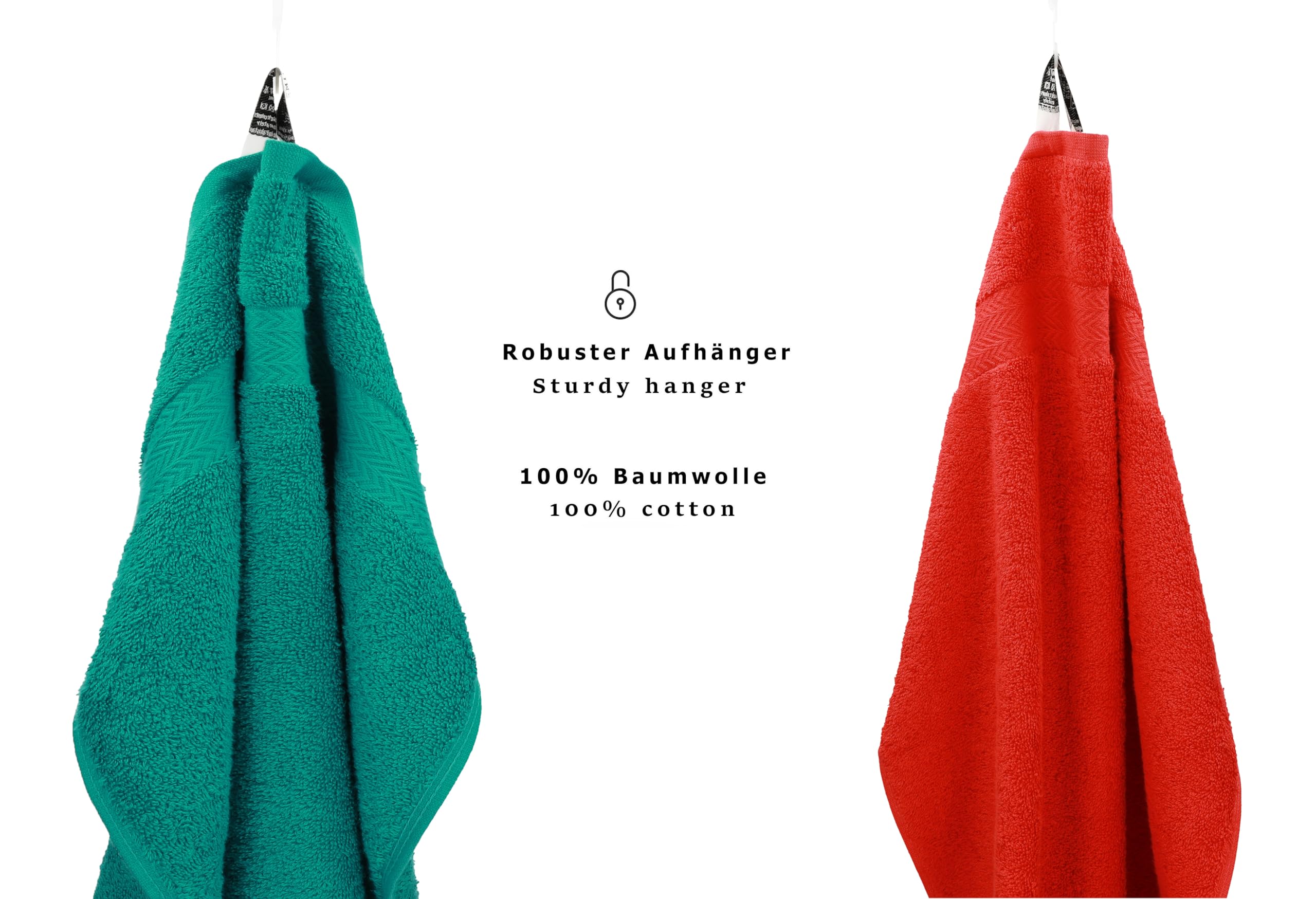 Betz Juego de 10 Toallas Classic 100% algodón 2 Toallas de baño 4 Toallas 2 Toallas de Mano 2 Toallas Cara de Color Verde Esmeralda y Rojo