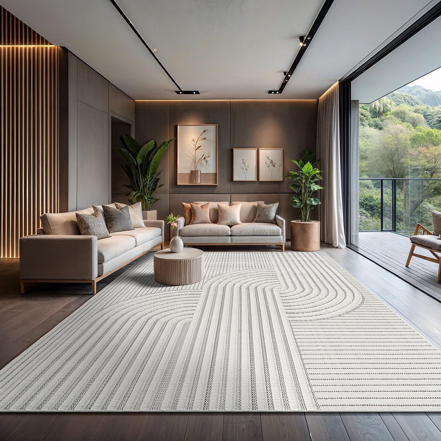 CAMILSON Modern Rug 9x12 Luxury Swirl Curved Large Micro Loop Area Rugs Soft High-Low Pile Stain Resistant Easy to Clean Non-Shedding Durable Living