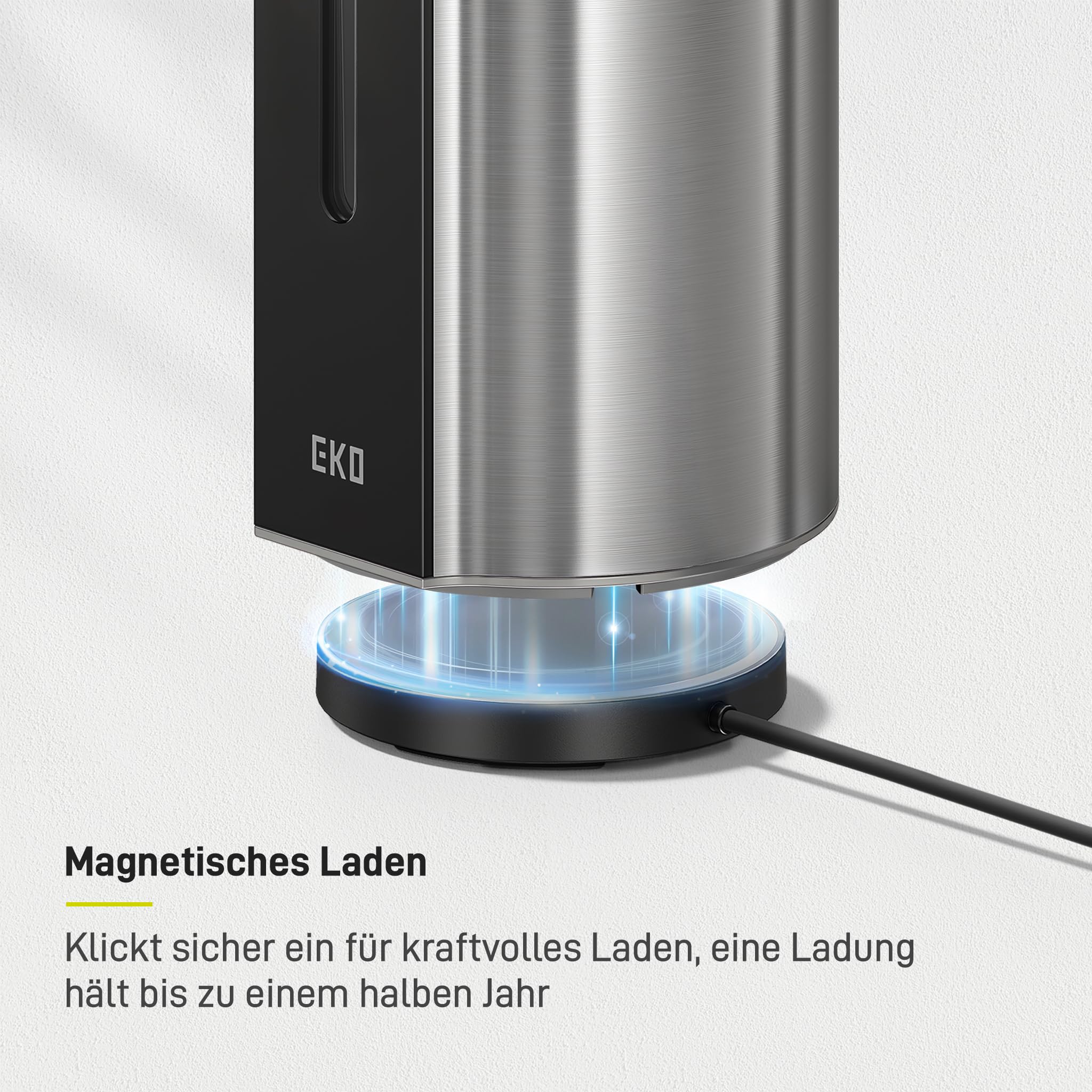EKO Aroma Pro 400ml Seifenspender Automatisch, Variable Dosierung, magnetisch aufladbar, elektrischer Flüssigseifenspender für Bad & Küche, IPX7 wasserdicht, Edelstahloberfläche