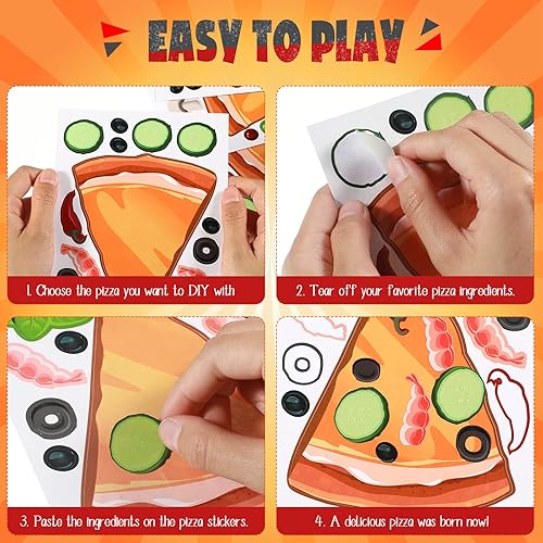Miniatura 4 de 24 hojas de calcomanías para hacer tu propia pizza, mezcla y combina calcomanías de pizza DIY pizza se adhiere a hongos, calcomanías de pizza,