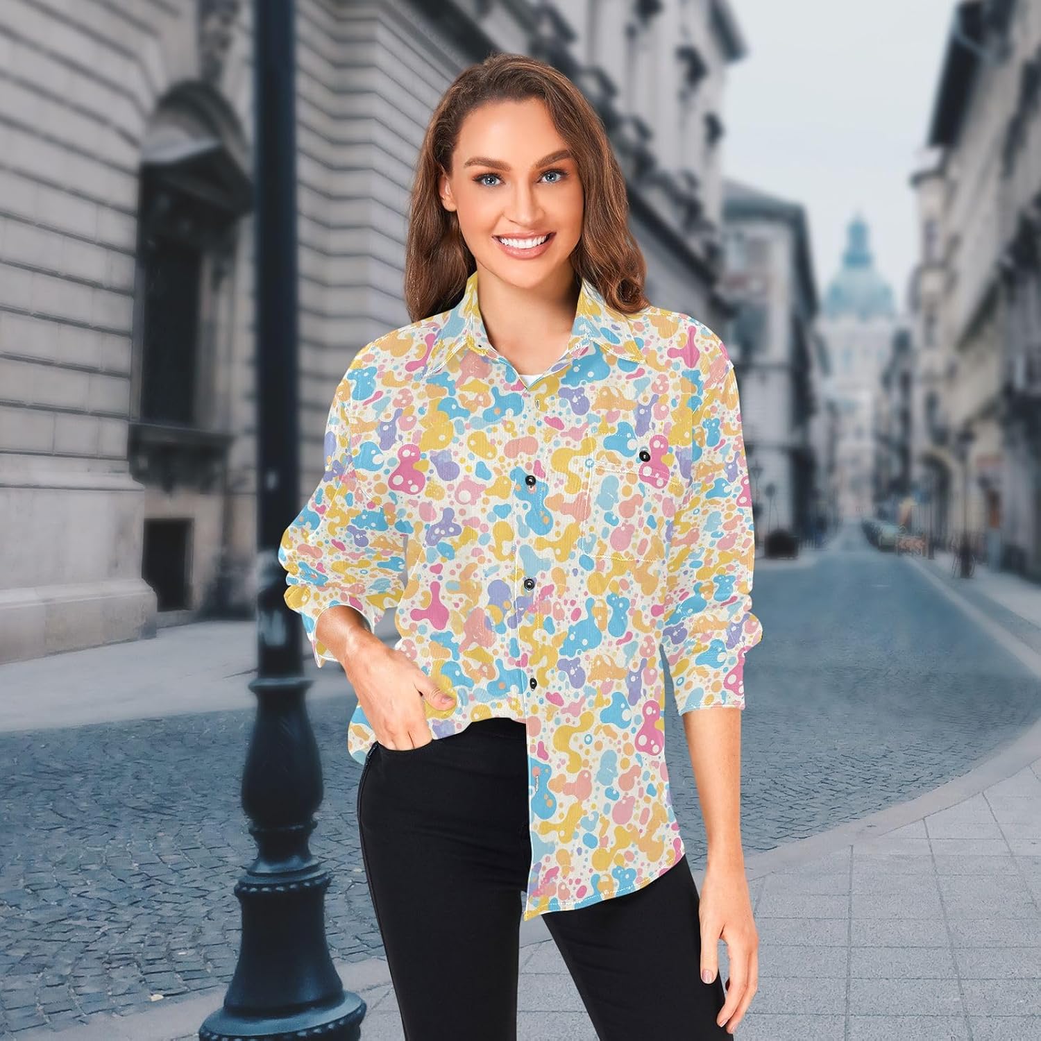 KLL Hand Drawing Camouflage Wavy Women's Men's Regular-Fit Rugby Shirts Beach Long Sleeve Blouses