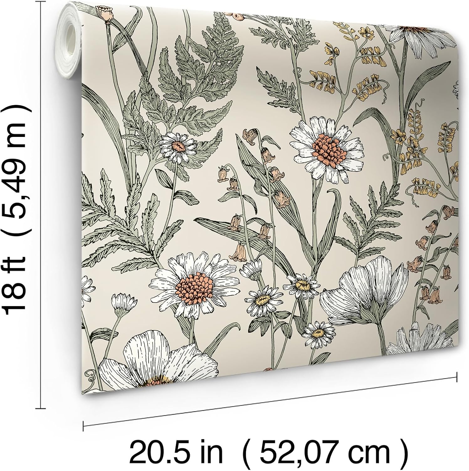 InHome 216-in by 20.5-in Spring Meadow Cream Peel & Stick Wallpaper
