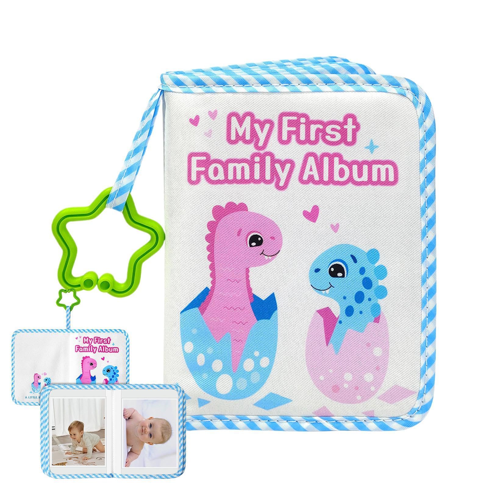 Baby Photo Book - Animal Pattern Baby Cloth Album with Star Hook,Holds 17 Photos, Soft Cloth Cover, Keepsake Record Book for Kids