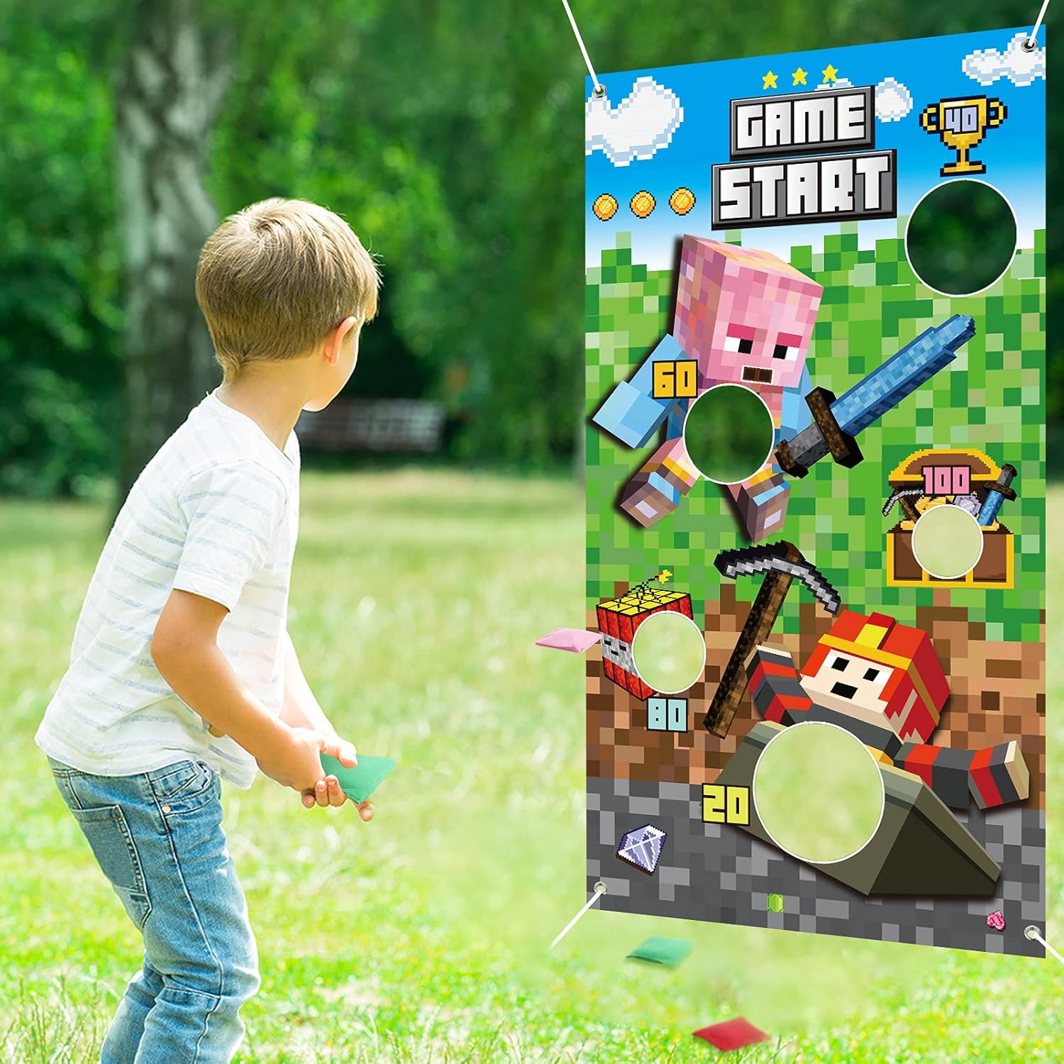 Toss Games Kit Includes 3 Bean Bags 1 Pixel Throwing Games Banner, Bean Bag Game Sets for Indoor Outdoor Throwing Game, Indoor Outdoor Birthday Party Decorations : Toys & Games