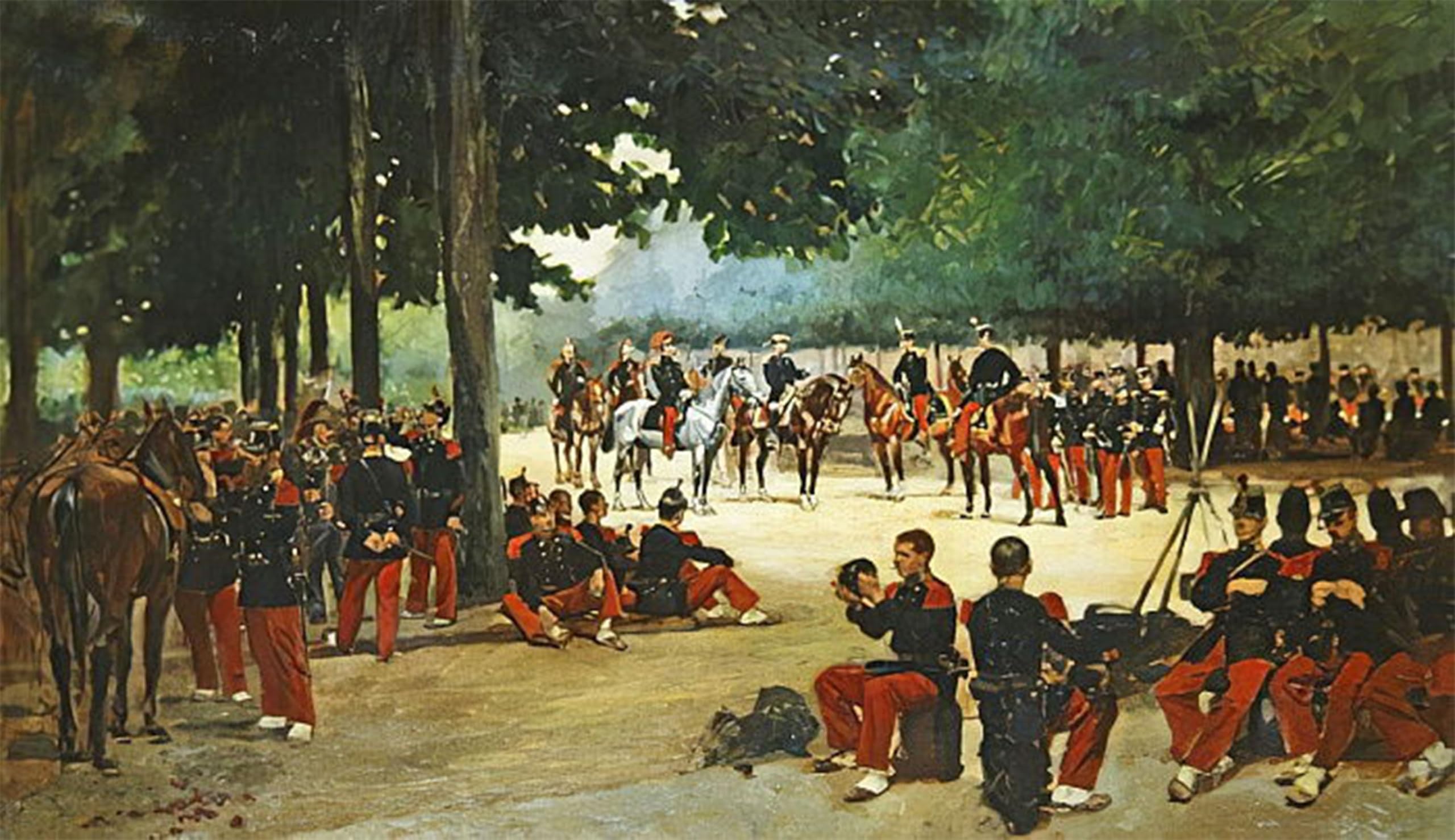 POSTERIIk Vintage Print Pop Art Landscape Artwork Infantry Regiment Relaxing on the Bois De Boulogne During a Review by Jean Baptiste Edouard Detaille Art Prints for Office Home Decor 60x90cm
