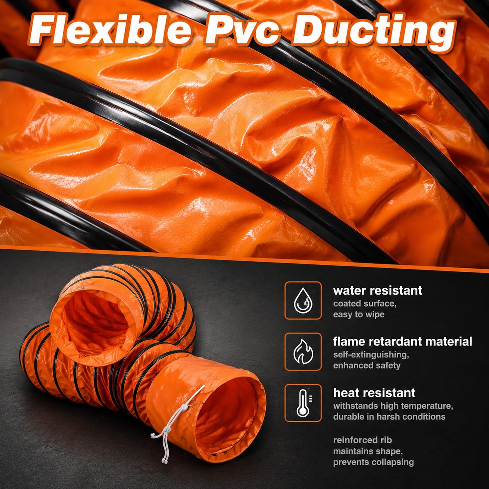 ZAQYCM Tubo Flexible Conducto De Ventilación para Soplador Y HVAC, Manguera De Ventilación De Alambre De Acero Flexible para Ventilador De Escape Industrial(L 10 ft/3m,ID(A) 9.8 In/250MM)