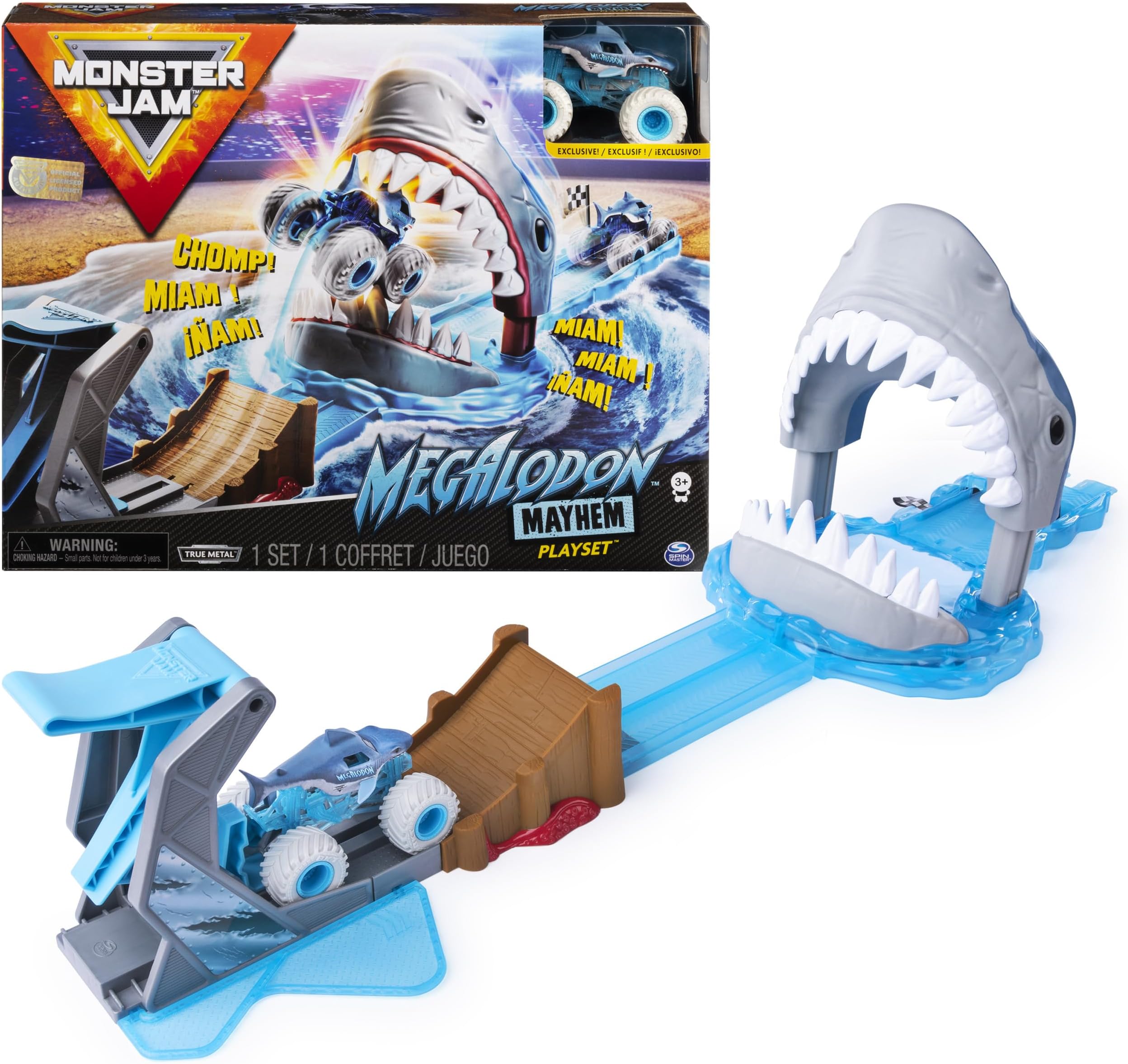 Official Megalodon Mayhem Playset with Exclusive 1:64 Scale Megalodon Die-Cast Monster Truck