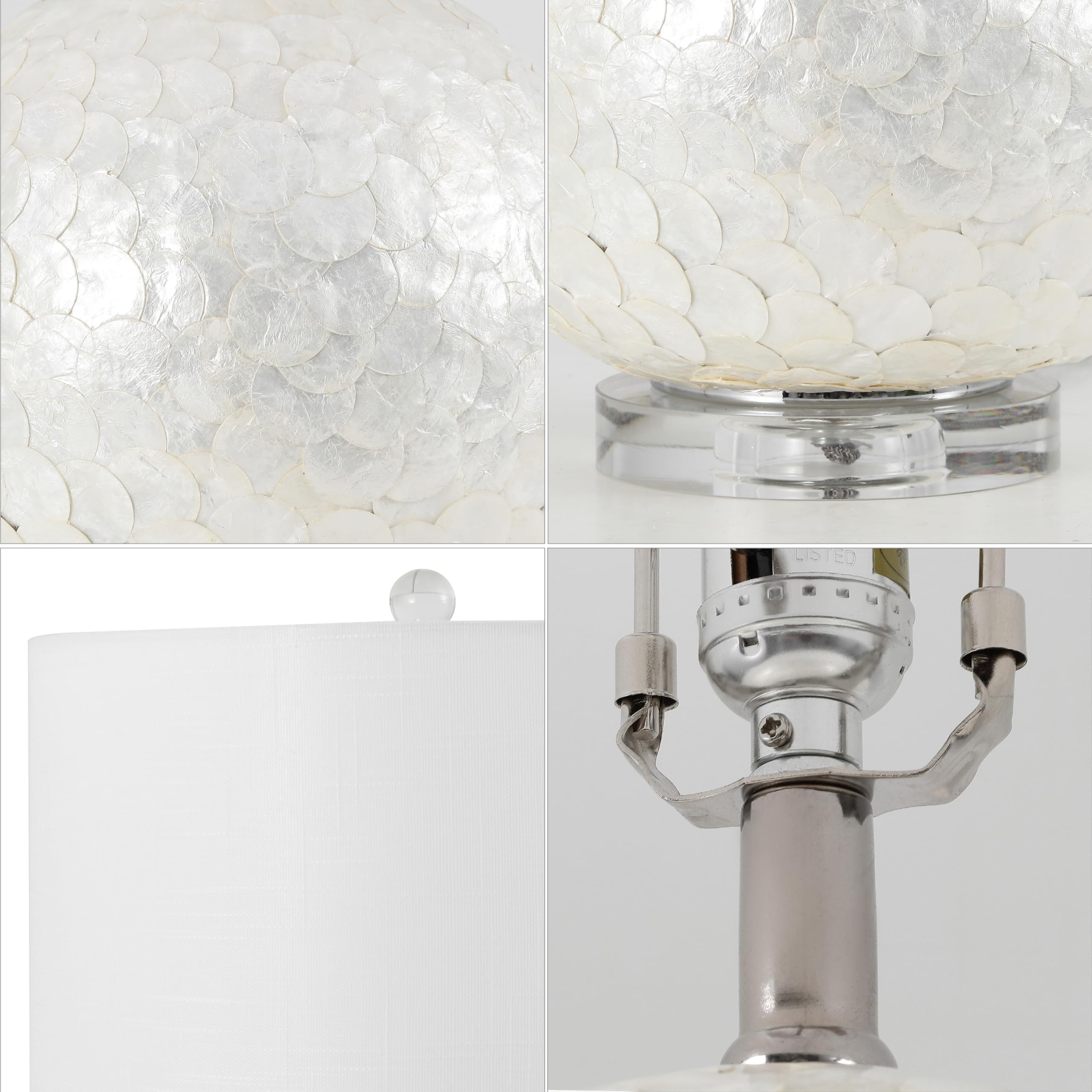 JONATHAN Y Zuri Table Lamp Capiz Seashell Sphere 23.5 Pearl White | Contemporary Transitional Style Linen Drum Shade Crystal Base Metal Chrome Accents Rotary Switch LED Bulb Included product thumbnail 6