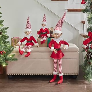 BrylaneHome 38" H Posable Christmas Elf - Red White
