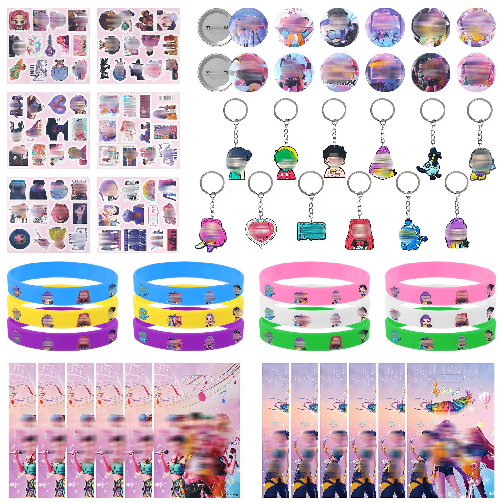 Ainvliya 122pcs Demon Party Mitgebsel, Geburtstagsgeschenk mit Silikonarmbändern Aufklebern Tüten Abzeichenund Schlüsselanhängern, Mitgebsel Kindergeburtstag für Kinder Jungen Mädchen — image 1