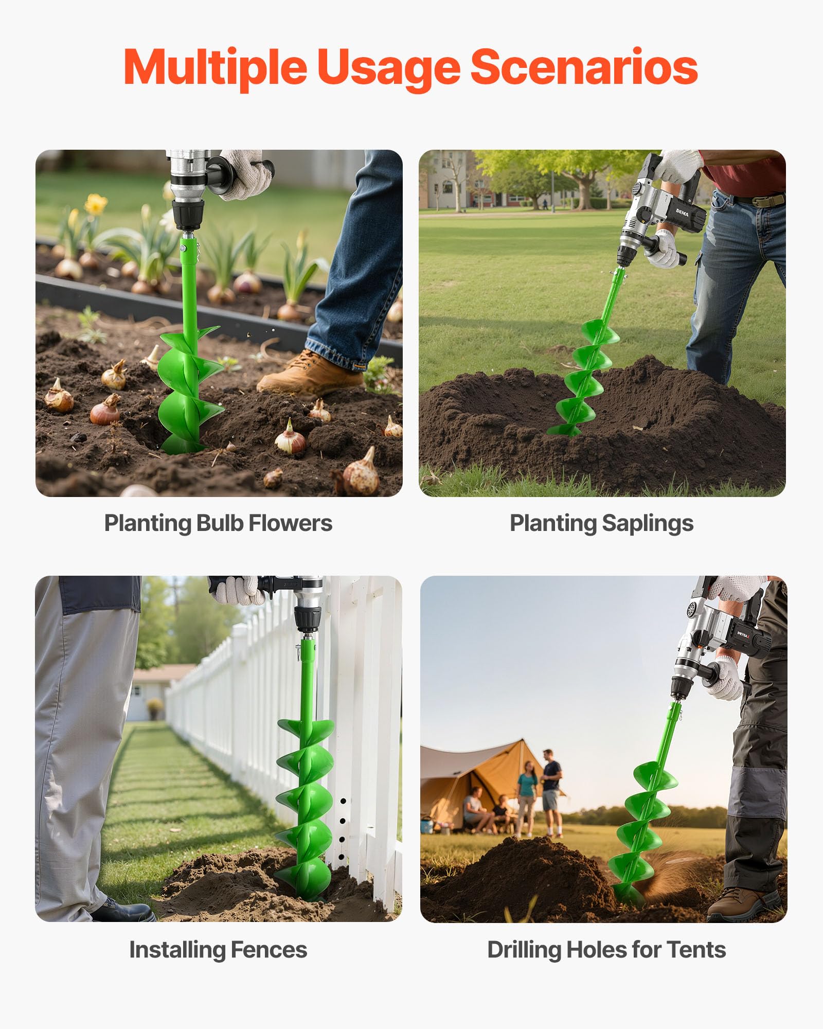 VEVOR Erdbohrer für Bohrmaschine, Ø 100x790 mm Gartenbohrer, kompatibel mit Bohrern mit 20 mm Innendurchmesser, Pfahlbohrer, Durchlässenbohrer, Grabungswerkzeug zum Pflanzen und Bohren