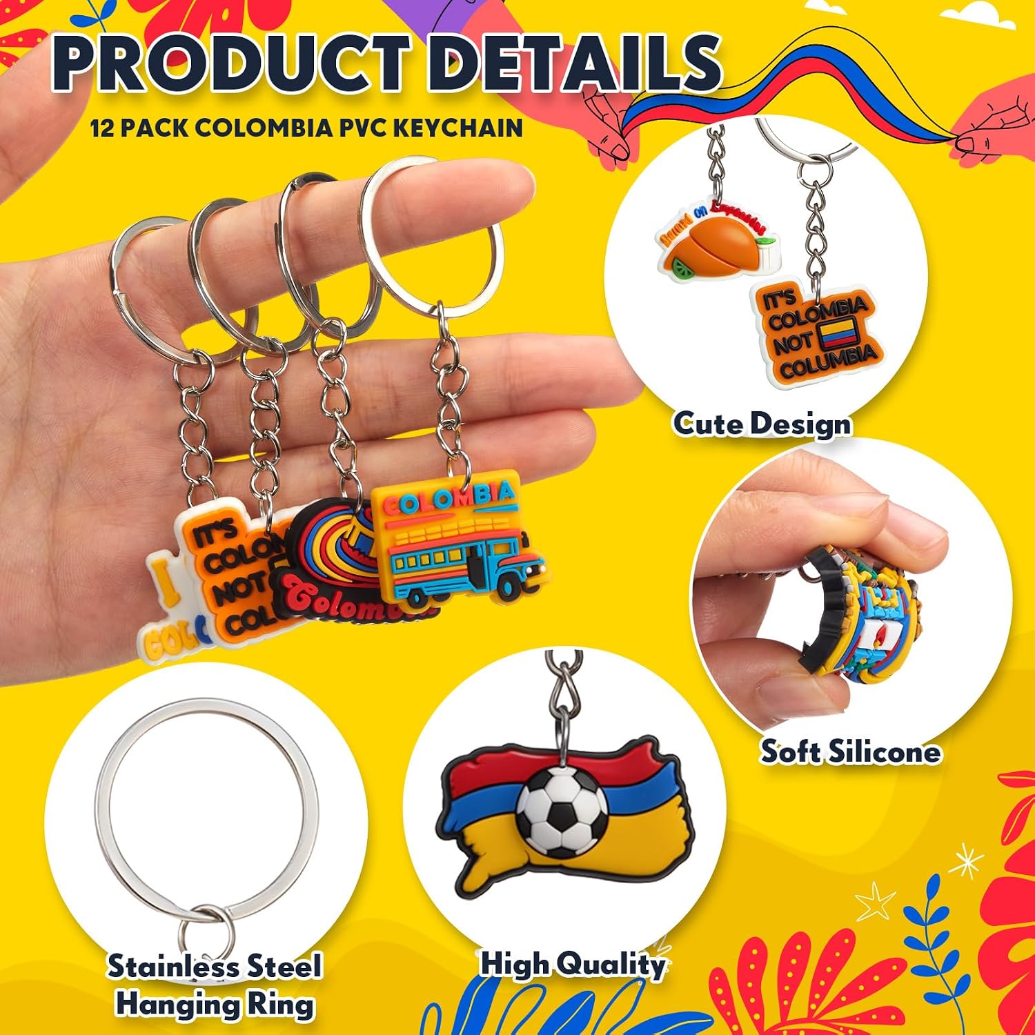 Nosiny 12 Pcs Colombia Souvenir Keychain Charms Colombians Gift