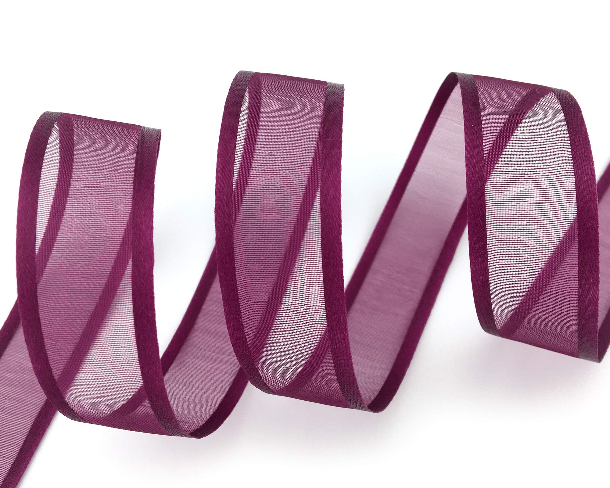 finemark 25 m x 25 mm Chiffon Ribbon with Satin Edge Wine Red Burgundy (68) Chiffon Decorative Ribbon Gift Ribbon Semi-Transparent Shiny Without Wire Organza - Image 2