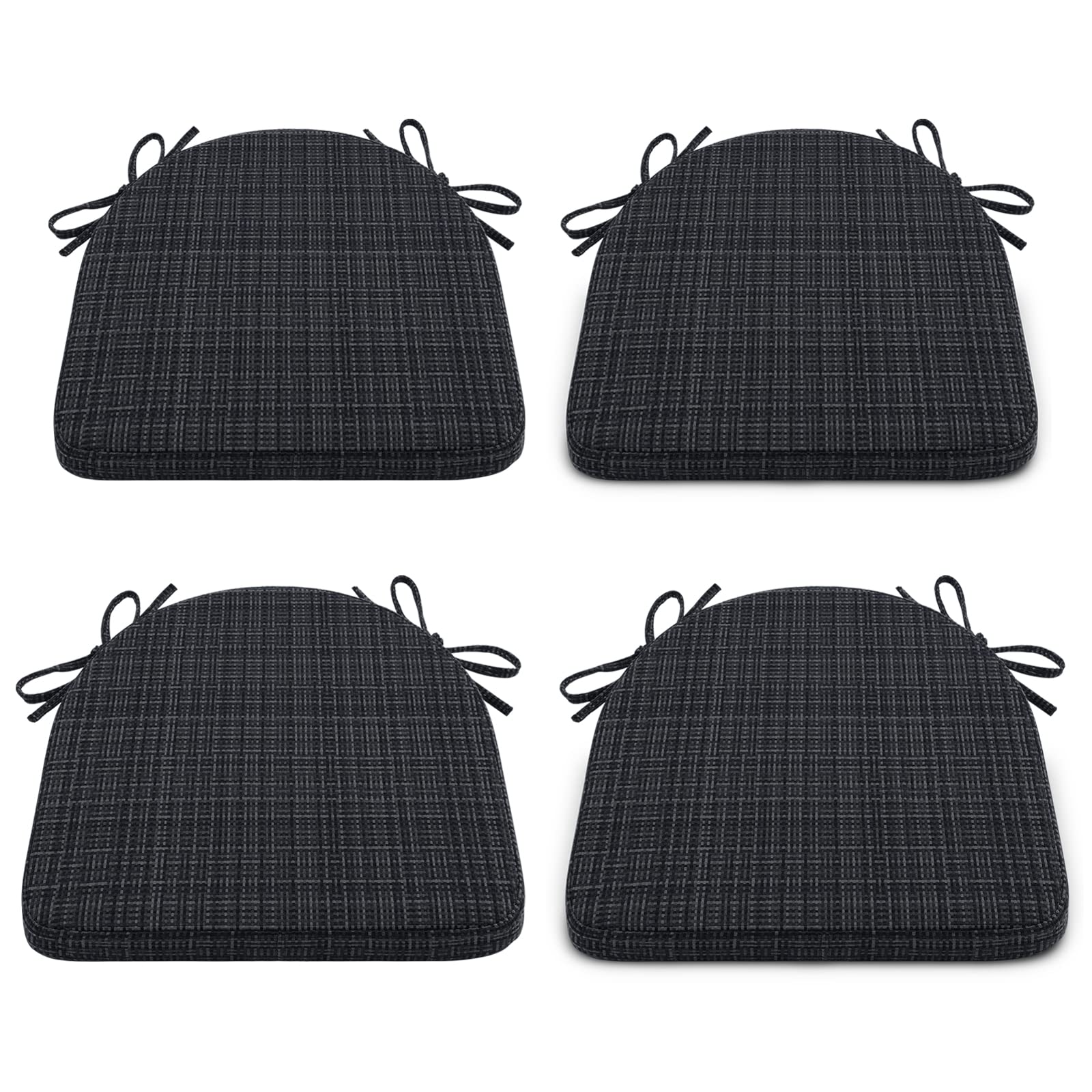 Shinnwa Chair Cushion for Dining Chairs 4 Pack Plaid Non Slip Kitchen Seat Cushions with Ties High Density Foam Chair Pads with Machine Washable Cover, 17 x 16.5 inches, Blue Charcoal