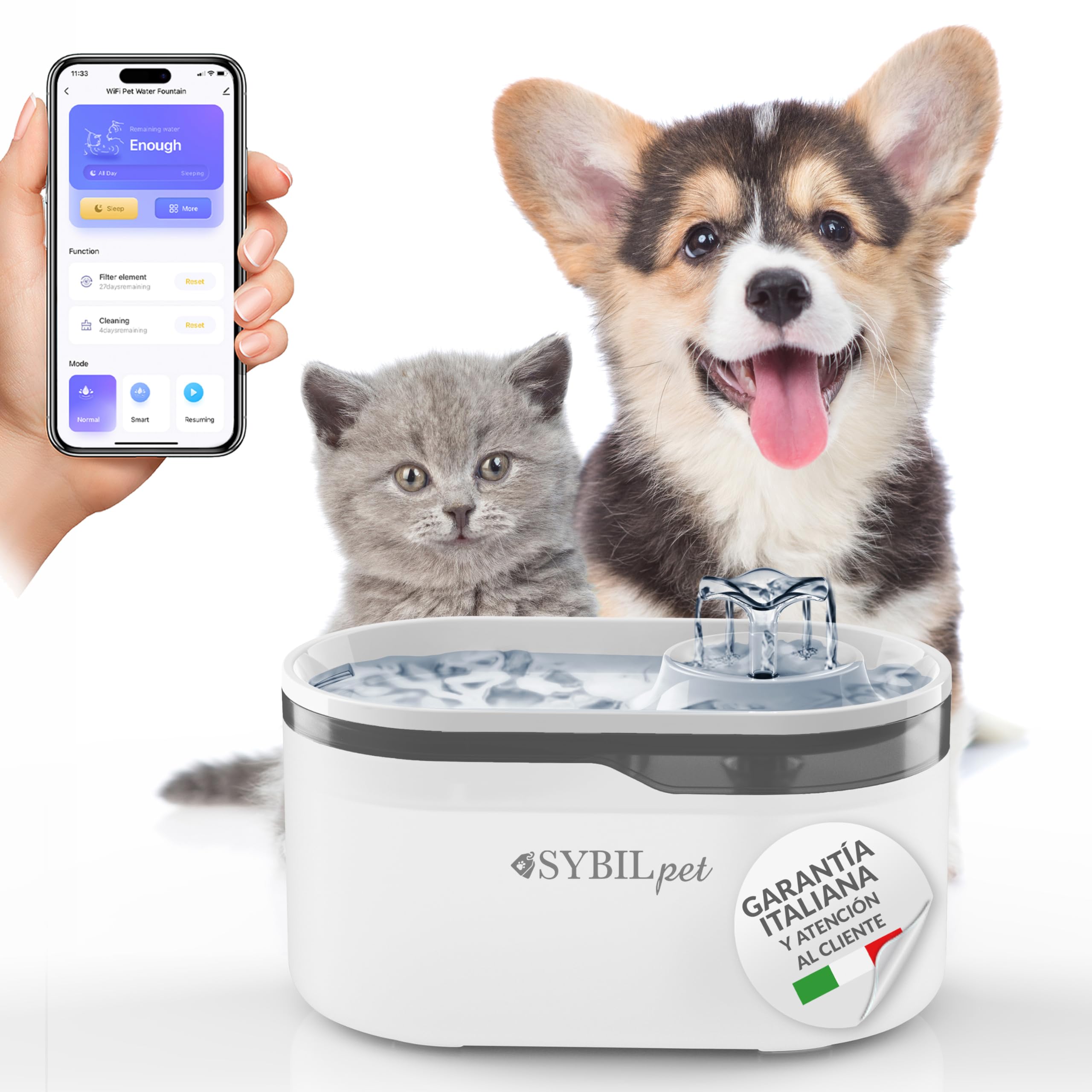 Fuente Agua Gatos 2,8L – Bebedero Automático Silencioso con Filtro de Carbón Activo, Fuente para Gatos y Perros Pequeños, Fácil de Limpiar, Bajo Consumo