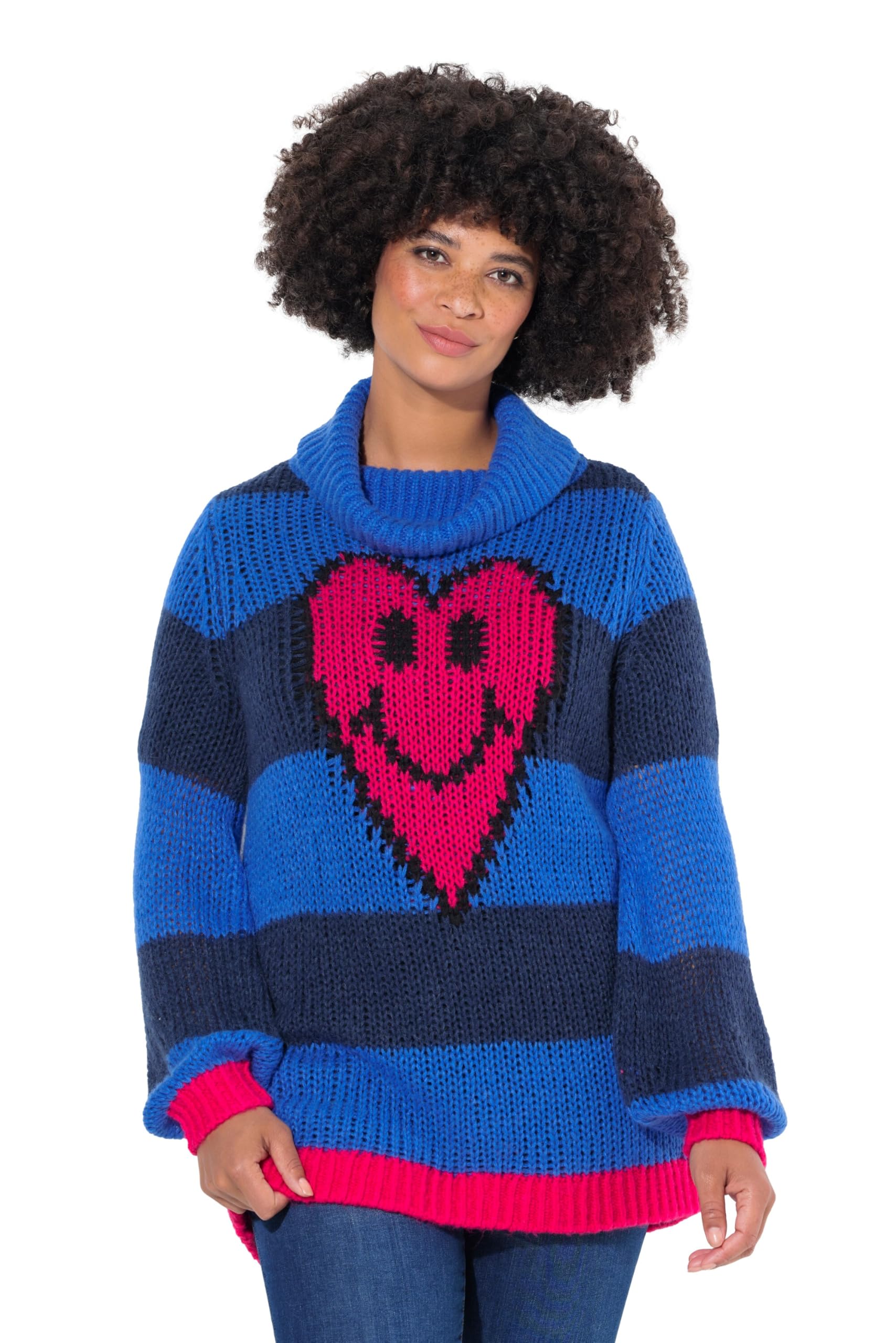Angel of Style Damen große Größen Übergrößen Plus Size Pullover, Straight Fit, Blockstreifen, Herz-Smiley 836170