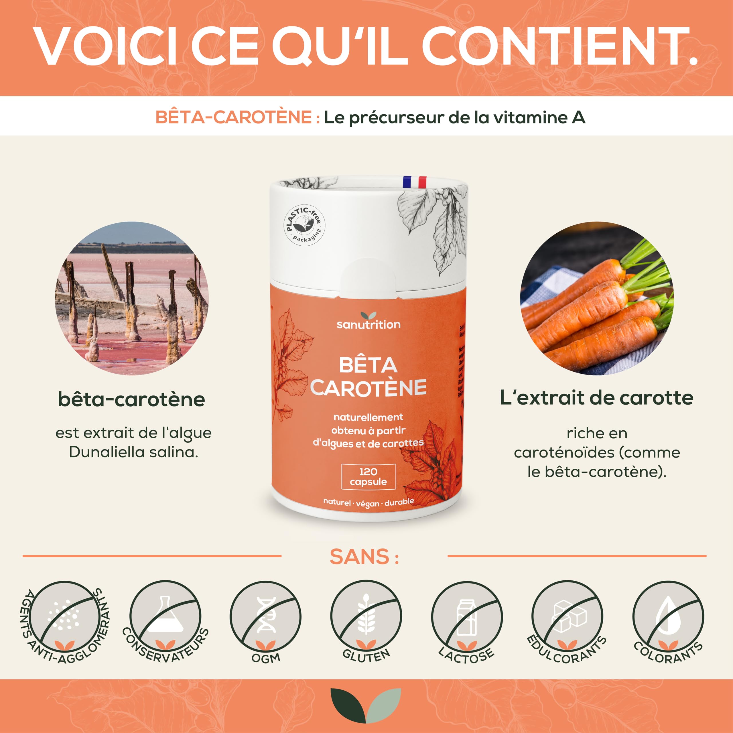 Beta Carotine d'algue 50.000 UI de vitamine A par gélule | 120 gélules | Hautement dosé | à base d'algue Dunaliella salina et d'extrait de carotte | Végétalien