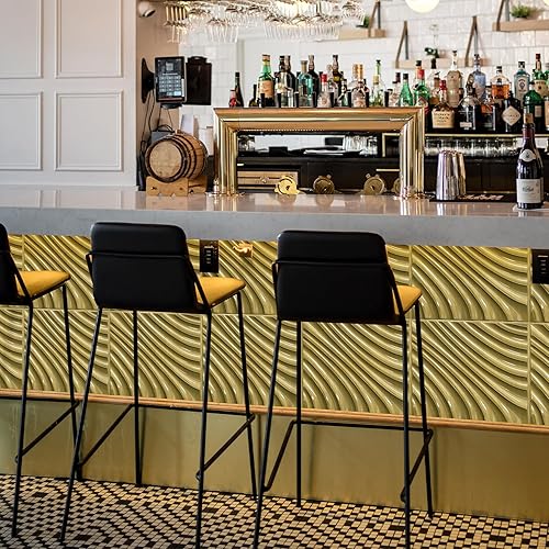 Miniatura 5 de STICKGOO Paneles de pared con diseño ondulado para decoración de pared interior, paneles 3D texturizados de PVC dorado cepillado profundo, paneles