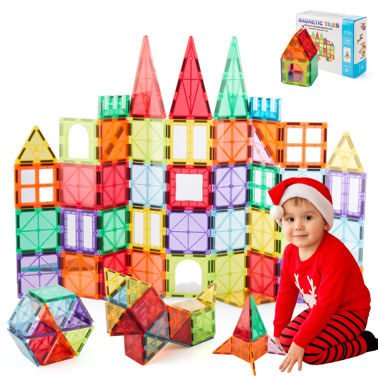 FERNVALE 100PCS Magnetic Tiles Building Blocks Set for Kids, 3D Magnetic Building Toys, STEM Educational Magnetic Construction Toys, Creative Learning Magnet Tiles for Boys and Girls Age 3+