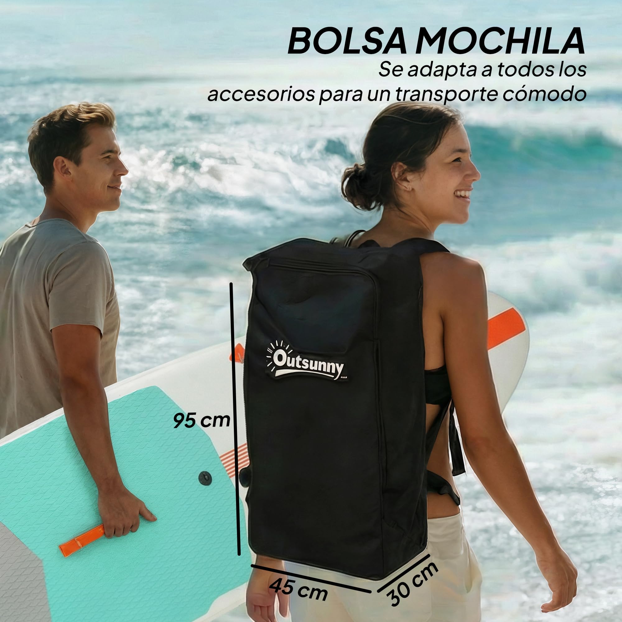 Outsunny Tabla Paddle Surf Hinchable con Accesorios 335 cm, Remo Convertible, Asiento, Aletas, Stand Up Paddle Board con Superficie EVA Antideslizante, Bomba, Mochila, Funda, Carga 180 kg para Adultos