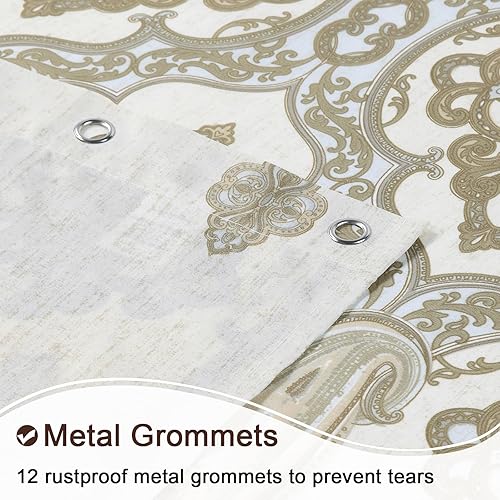 Vista 115 de Cortina de ducha de tela, estampado beige y tostado, cortinas de ducha con patrón de damasco bohemio de cachemira para baño, cortinas de baño Hudson