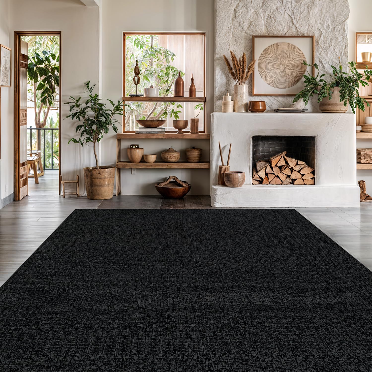 Luul Home Easy Jute Rugs 5x7 Dark Gray Color Living Room Indoor Outdoor Area Rug for Farmhouse Patio and Kitchen Rug High Traffic Washable Easy to